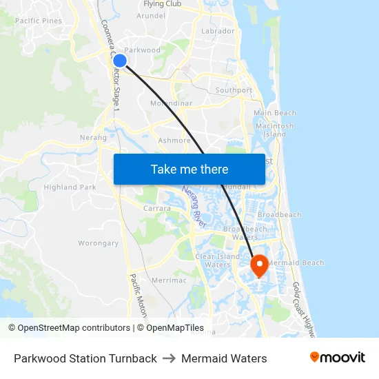 Parkwood Station Turnback to Mermaid Waters map