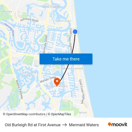 Old Burleigh Rd at First Avenue to Mermaid Waters map