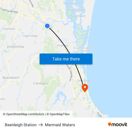 Beenleigh Station to Mermaid Waters map