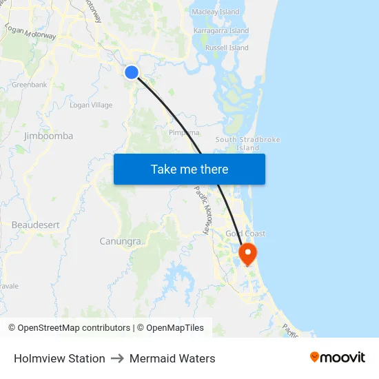 Holmview Station to Mermaid Waters map
