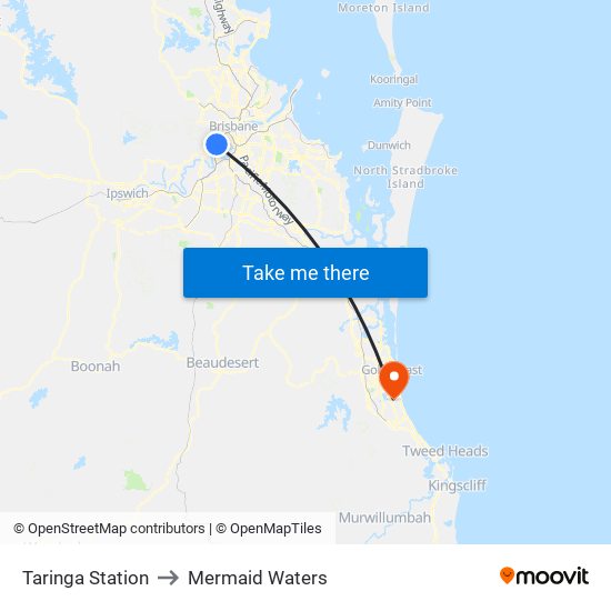 Taringa Station to Mermaid Waters map