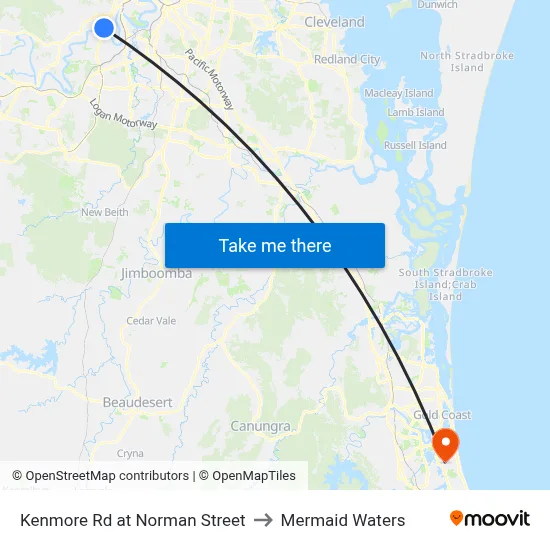 Kenmore Rd at Norman Street to Mermaid Waters map