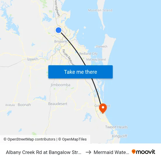Albany Creek Rd at Bangalow Street to Mermaid Waters map