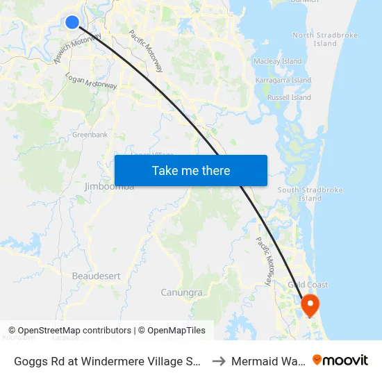 Goggs Rd at Windermere Village Shopping to Mermaid Waters map