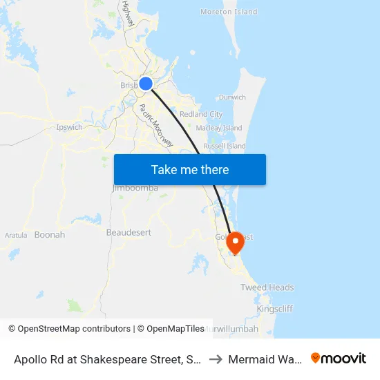 Apollo Rd at Shakespeare Street, Stop 39 to Mermaid Waters map