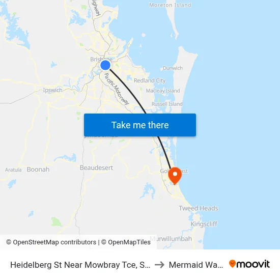 Heidelberg St Near Mowbray Tce, Stop 14 to Mermaid Waters map