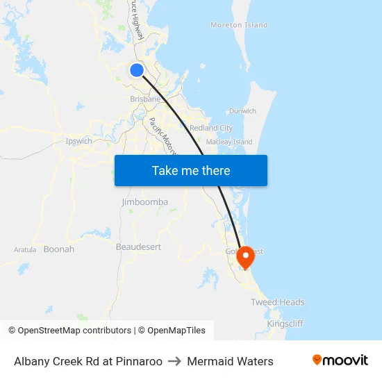 Albany Creek Rd at Pinnaroo to Mermaid Waters map