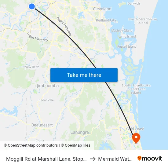 Moggill Rd at Marshall Lane, Stop 33 to Mermaid Waters map