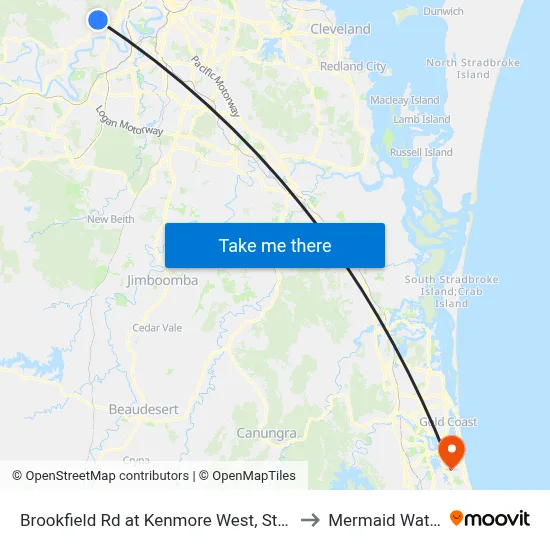 Brookfield Rd at Kenmore West, Stop 37 to Mermaid Waters map