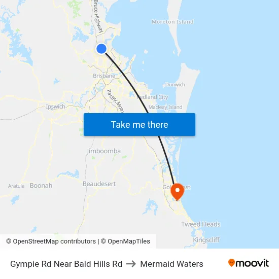Gympie Rd Near Bald Hills Rd to Mermaid Waters map