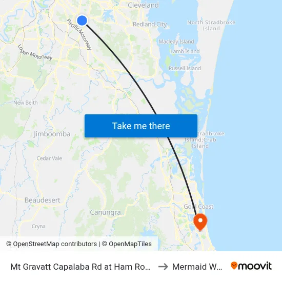 Mt Gravatt Capalaba Rd at Ham Road South to Mermaid Waters map