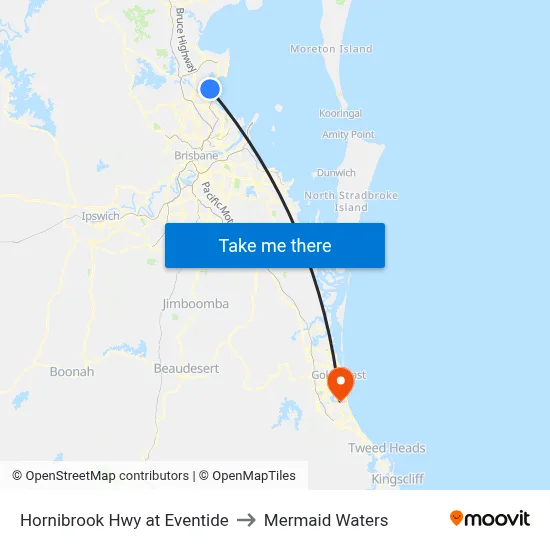 Hornibrook Hwy at Eventide to Mermaid Waters map