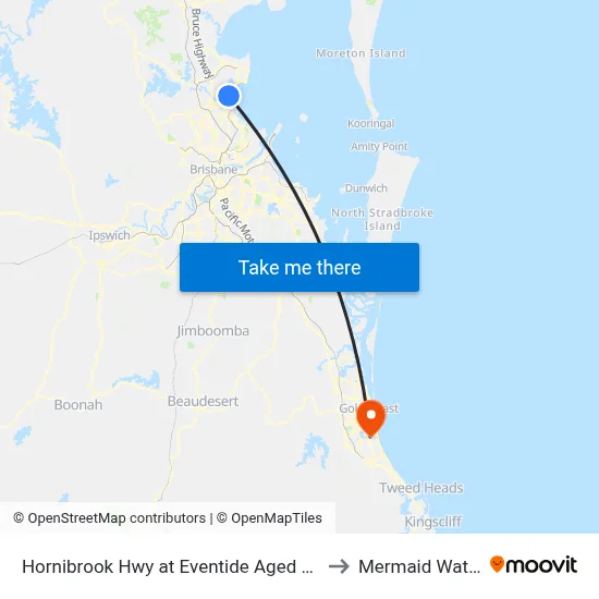 Hornibrook Hwy at Eventide Aged Home to Mermaid Waters map