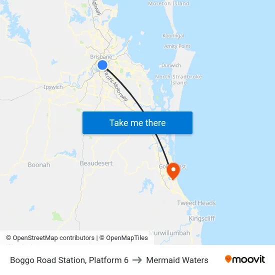 Boggo Road Station, Platform 6 to Mermaid Waters map