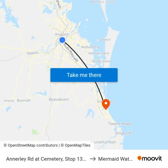 Annerley Rd at Cemetery, Stop 13/18 to Mermaid Waters map