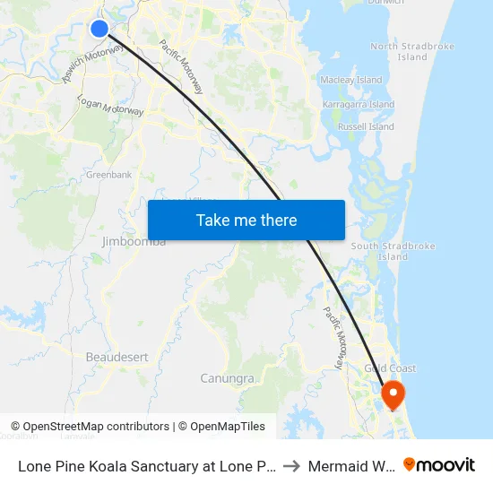 Lone Pine Koala Sanctuary at Lone Pine, Stop 42 to Mermaid Waters map