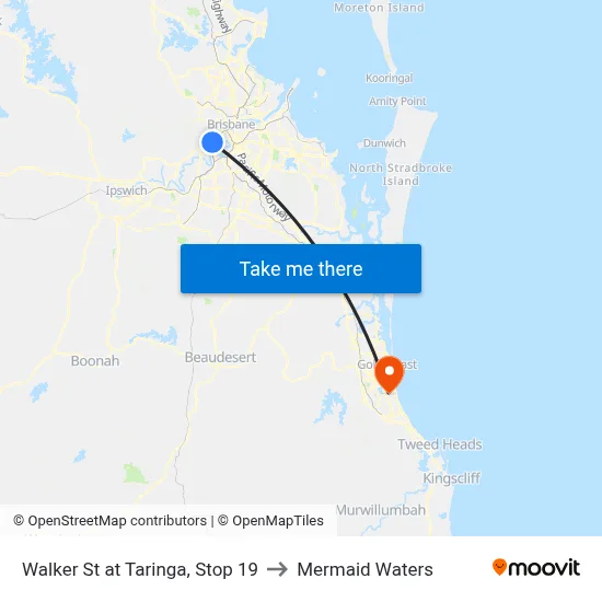 Walker St at Taringa, Stop 19 to Mermaid Waters map
