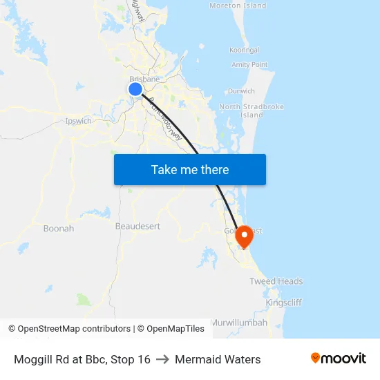 Moggill Rd at Bbc, Stop 16 to Mermaid Waters map