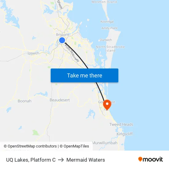 UQ Lakes, Platform C to Mermaid Waters map