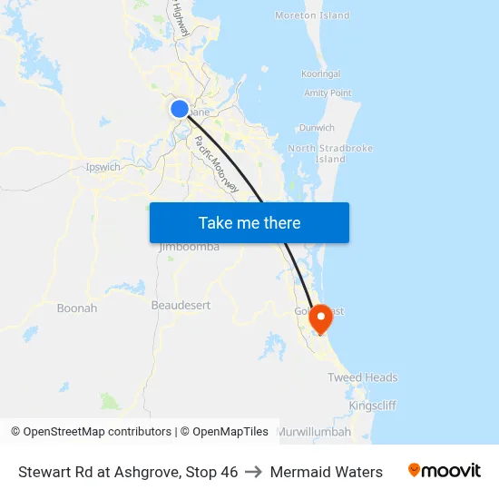 Stewart Rd at Ashgrove, Stop 46 to Mermaid Waters map