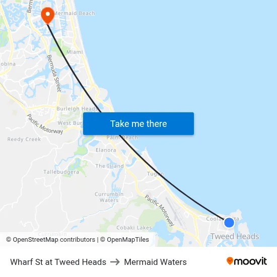 Wharf St at Tweed Heads to Mermaid Waters map