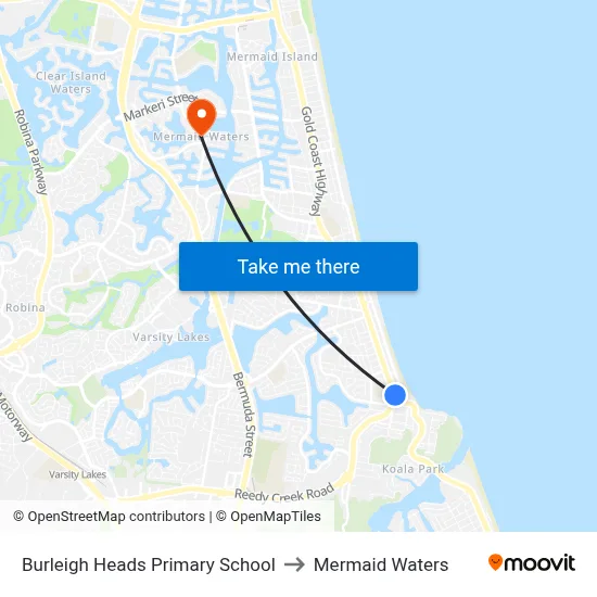 Burleigh Heads Primary School to Mermaid Waters map