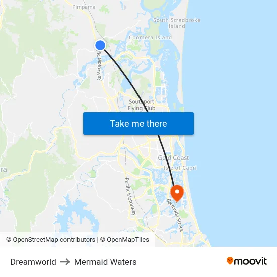 Dreamworld to Mermaid Waters map