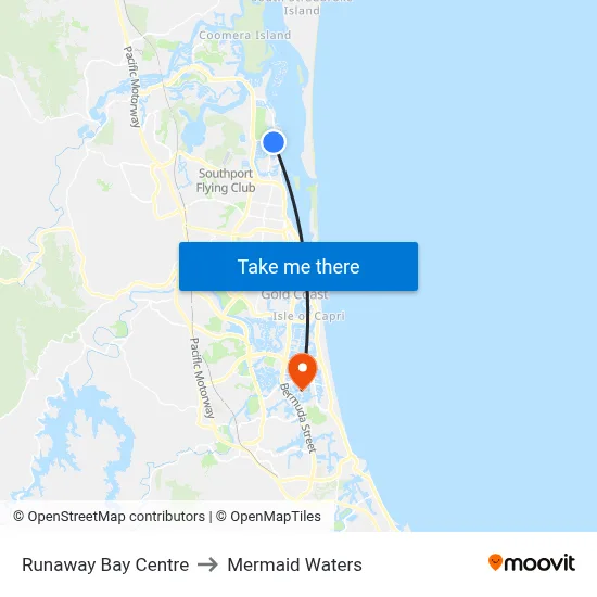 Runaway Bay Centre to Mermaid Waters map