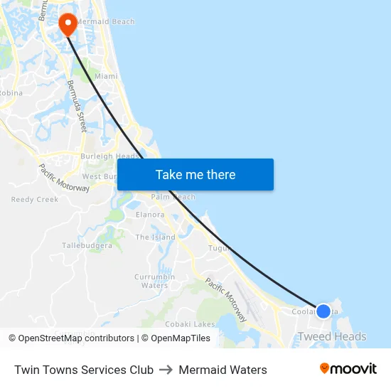 Twin Towns Services Club to Mermaid Waters map