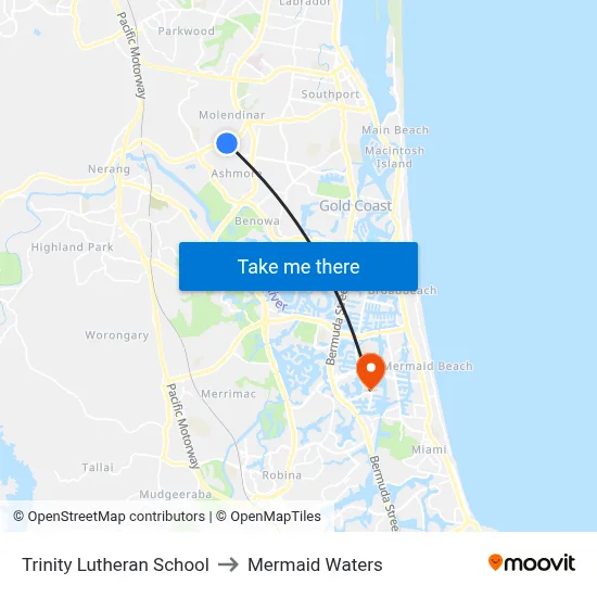 Trinity Lutheran School to Mermaid Waters map