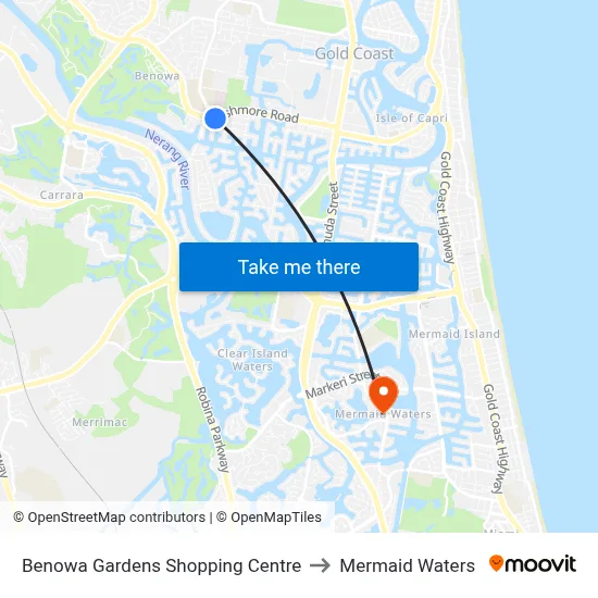 Benowa Gardens Shopping Centre to Mermaid Waters map