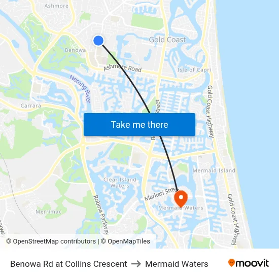 Benowa Rd at Collins Crescent to Mermaid Waters map