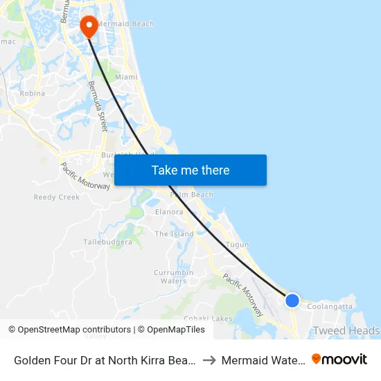Golden Four Dr at North Kirra Beach to Mermaid Waters map