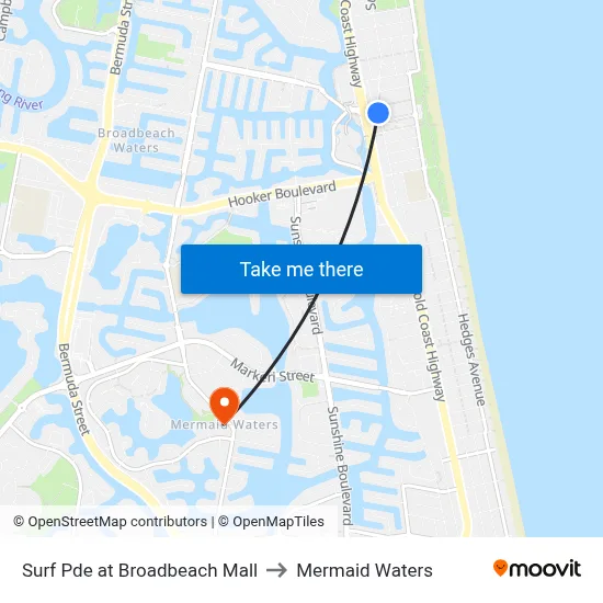 Surf Pde at Broadbeach Mall to Mermaid Waters map
