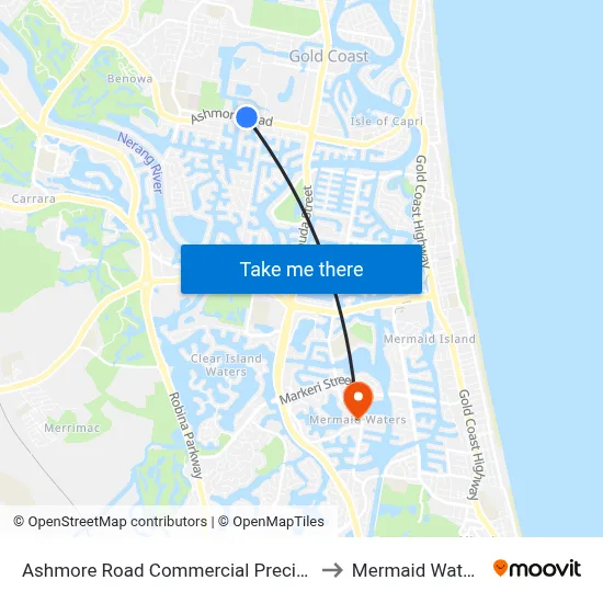 Ashmore Road Commercial Precinct to Mermaid Waters map