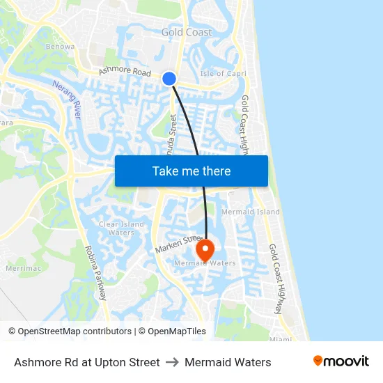 Ashmore Rd at Upton Street to Mermaid Waters map