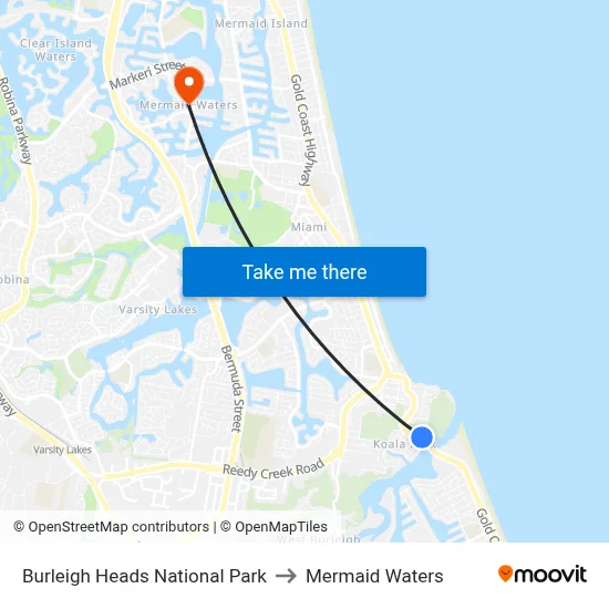 Burleigh Heads National Park to Mermaid Waters map