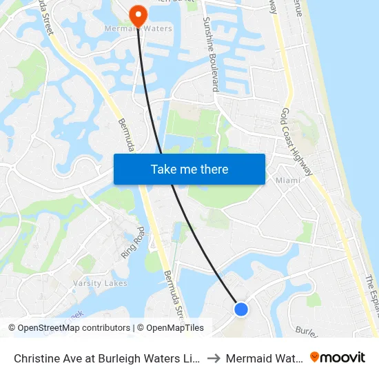 Christine Ave at Burleigh Waters Library to Mermaid Waters map