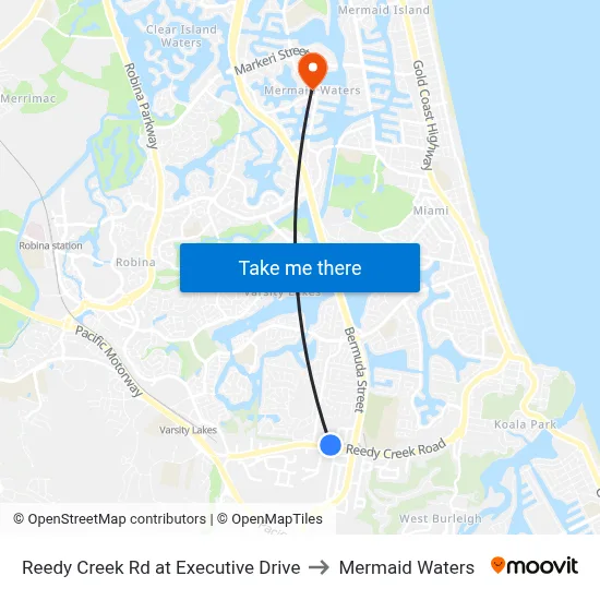Reedy Creek Rd at Executive Drive to Mermaid Waters map