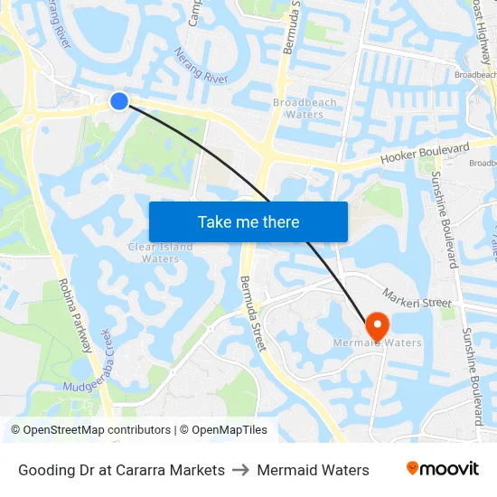 Gooding Dr at Cararra Markets to Mermaid Waters map