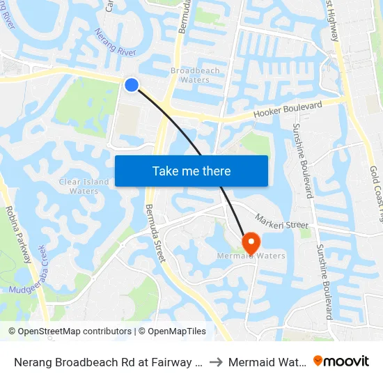 Nerang Broadbeach Rd at Fairway Drive to Mermaid Waters map