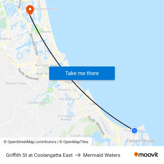 Griffith St at Coolangatta East to Mermaid Waters map