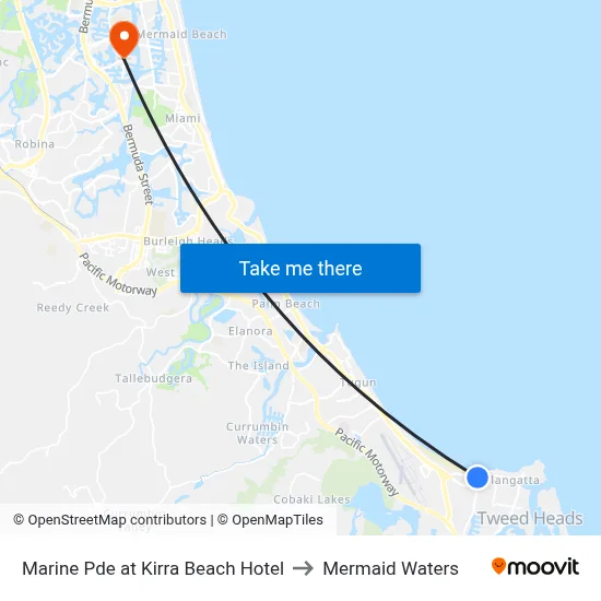 Marine Pde at Kirra Beach Hotel to Mermaid Waters map