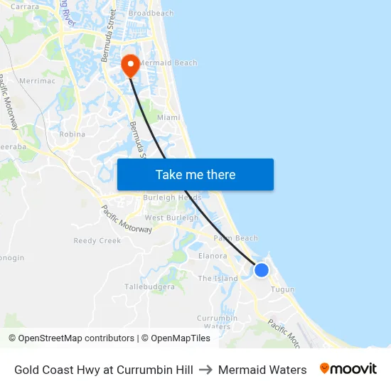 Gold Coast Hwy at Currumbin Hill to Mermaid Waters map
