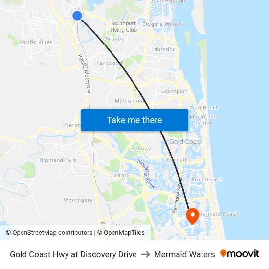Gold Coast Hwy at Discovery Drive to Mermaid Waters map