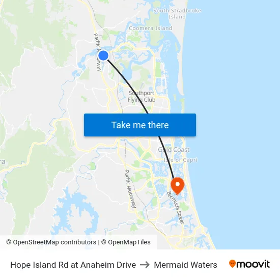 Hope Island Rd at Anaheim Drive to Mermaid Waters map