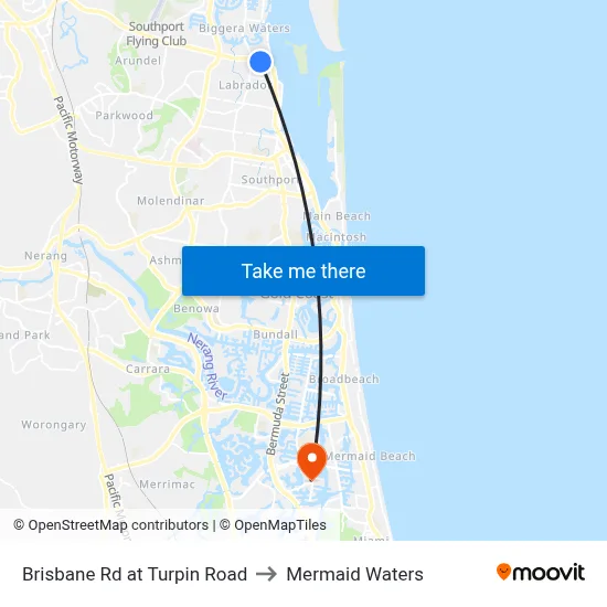 Brisbane Rd at Turpin Road to Mermaid Waters map
