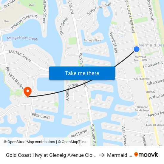 Gold Coast Hwy at Glenelg Avenue Closed 5/8/24 Until 2025 to Mermaid Waters map