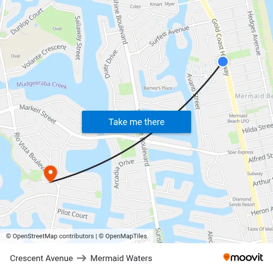 Crescent Avenue to Mermaid Waters map