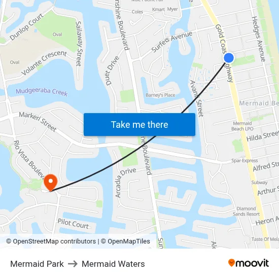 Mermaid Park to Mermaid Waters map